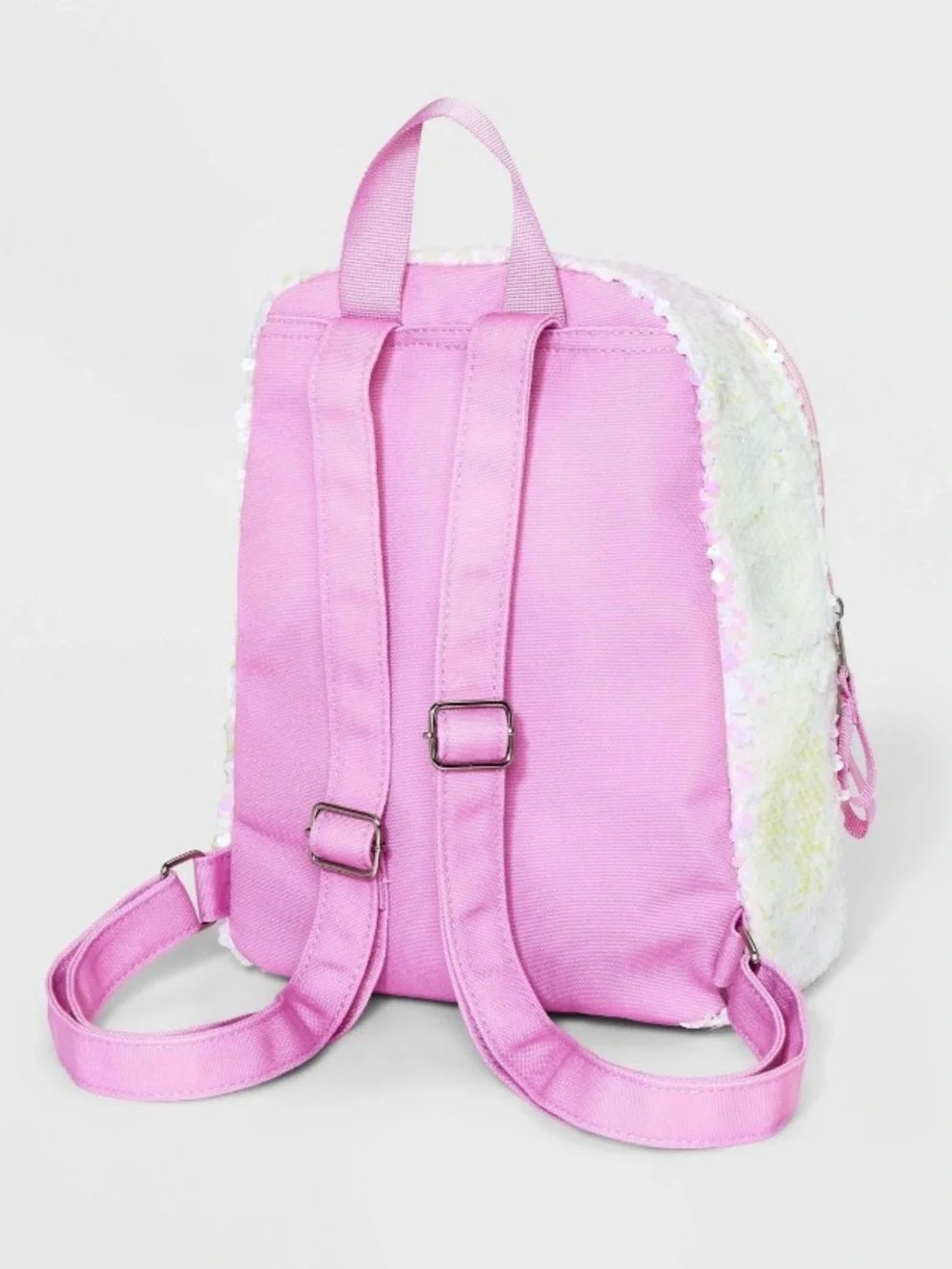 Cat & Jack Pink Sequin Plush Llama Kids Backpack with Pom-Poms